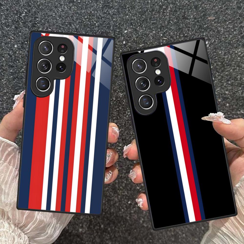 Red Blue Stripe Mobile Phone Case for Samsung Galaxy A56 55 54 53 52 51 36 35 34 23 16 15 5G Glass Colorful Cover Pretty Luxury