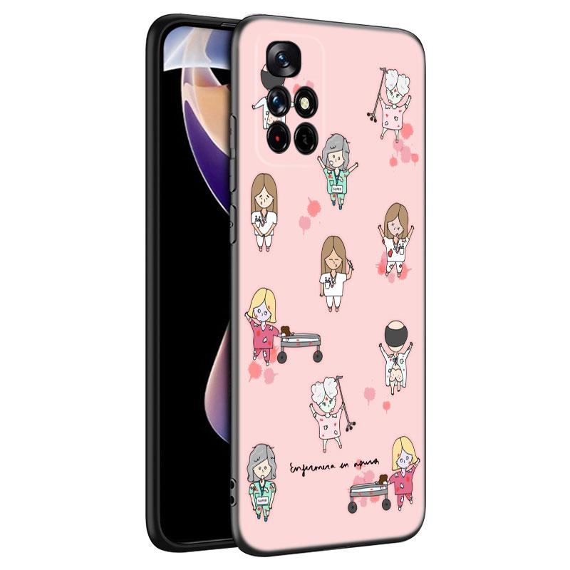 Cartoon Medicine Doctor Nurse Case For Xiaomi Redmi Note 7 8 9 10 Lite 11 11E 11T 12 Pro 11S 4G 10T 5G 8T 9S 10S Black Cover