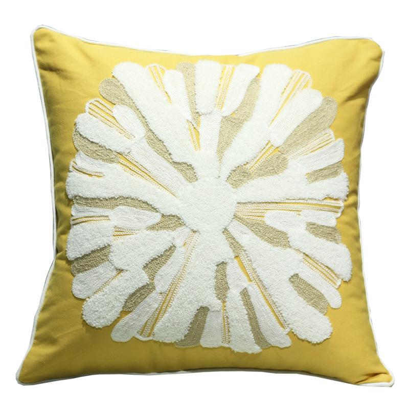 Embroidered Velvet Cushion Cover Nordic Yellow Cotton Soft Pillowcase American Style Room Sofa Pillowcase