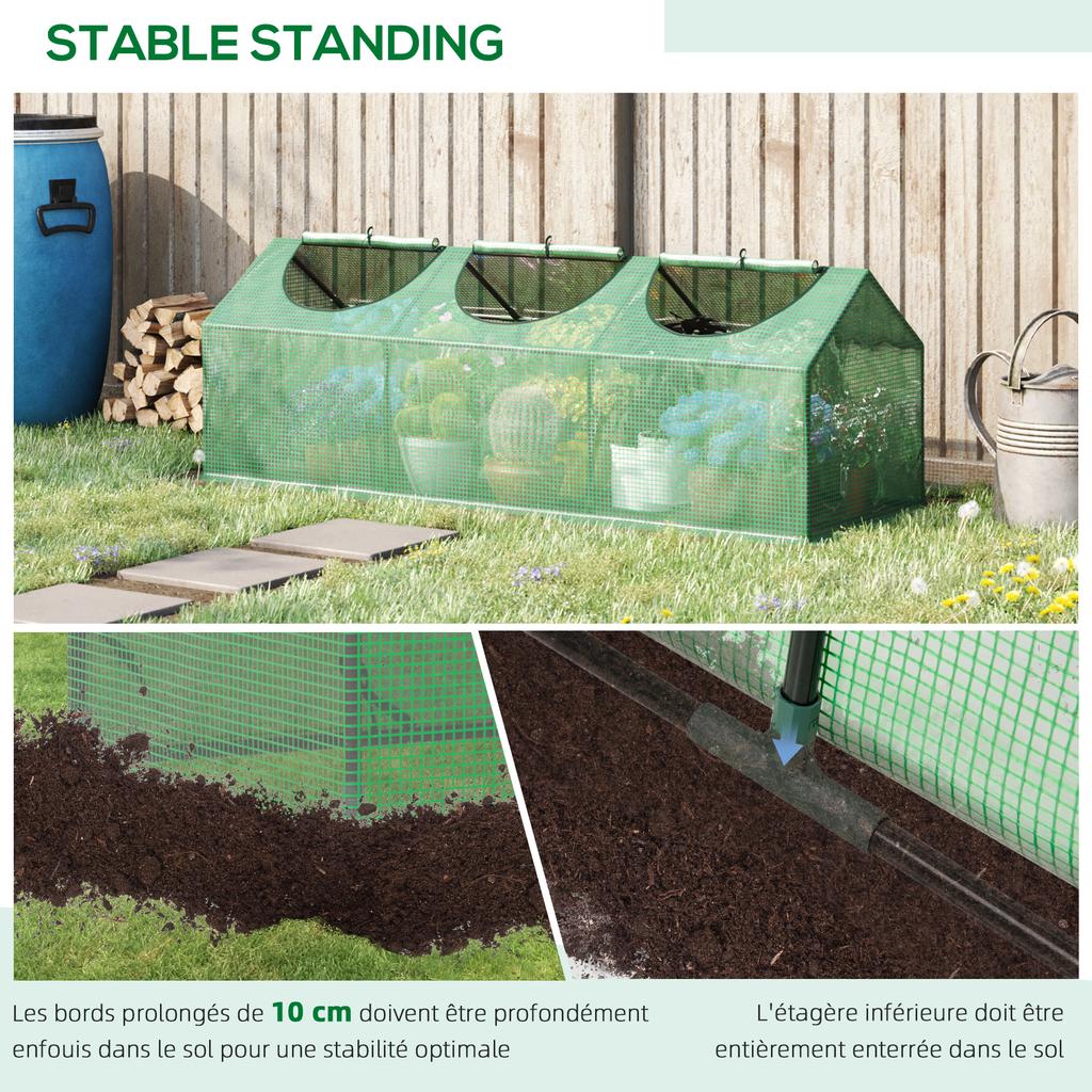 Mini Greenhouse with 3 Roll-Up Windows, 180 X 60 X 60 Cm, High-Density PE Cover (140 G/m²)