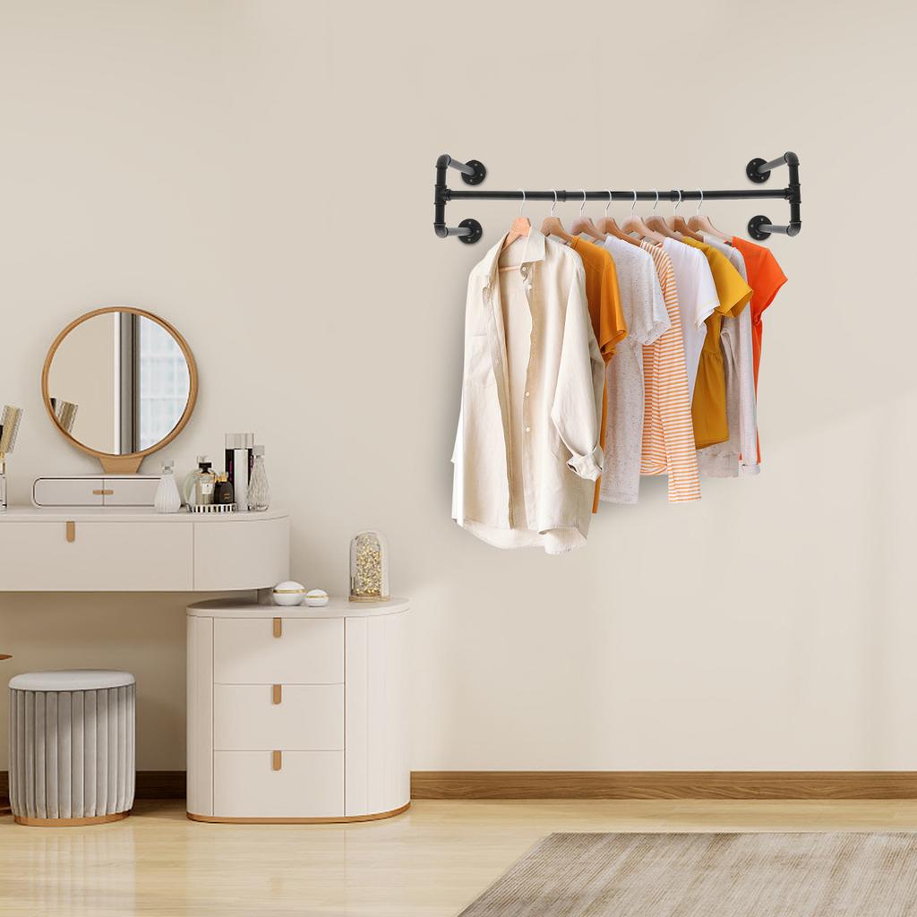 Black Wall Mounted Coat Rack, Modern Iron Apparel Organizer - Heavyweight Hanging Storage Solution, 80kg Capacity Garment Rod