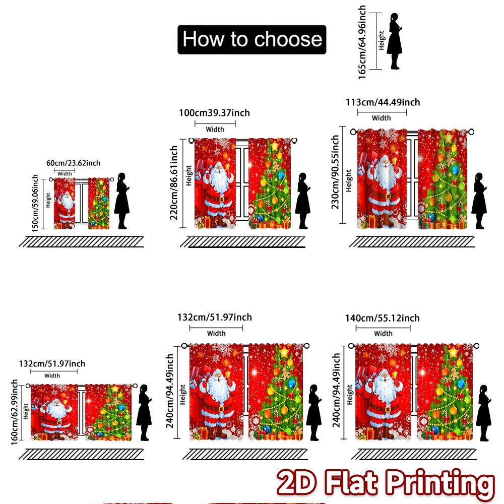 2pcs, 2D FLAT PRINTING Curtains (Without Rod) Santa Tree Bliss Chic Print Curtains Festival Polyester Curtains Decorations