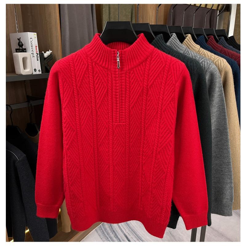 Mens Half Zip Thickened Pullover Knit Sweater Business Casual Warm Winter Bottoming Top
