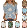 Damen Lässige Blumenprint Rundhals Dreiviertelarm Bluse Leichter Weicher Stoff Bequeme Passform Stilvolles Oberteil für den täglichen Gebrauch