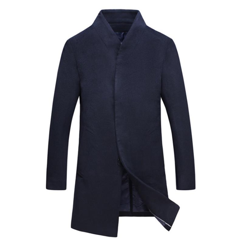Luxurious Mens Winter Formal Trench Coat Double Breasted Long Wool Jacket Outwear