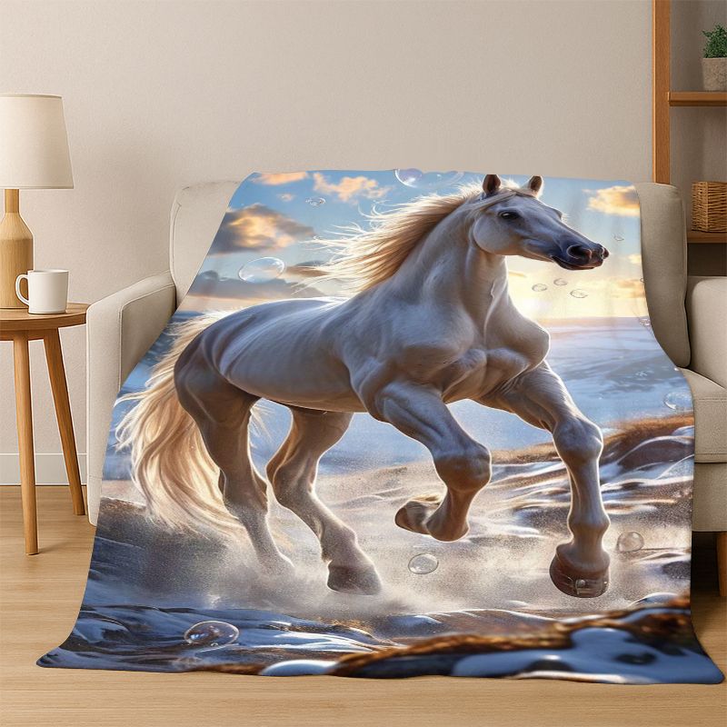 Horse Pentium Steed Animal Cartoon Flannel Blanket Soft Warm Throw Blanket for Bedroom Living Room Bed Travel Camping Picnic