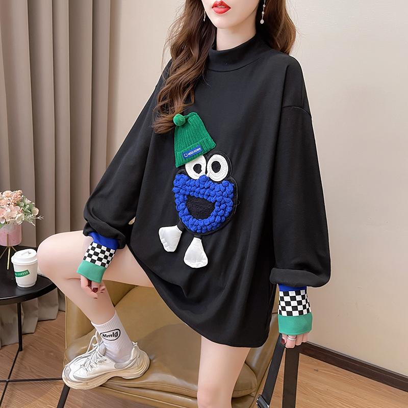 Spring Autumn O Neck Fashion Printing Striped Patchwork T-shirt Women Long Sleeve Loose Casual Bottomed Tee Top