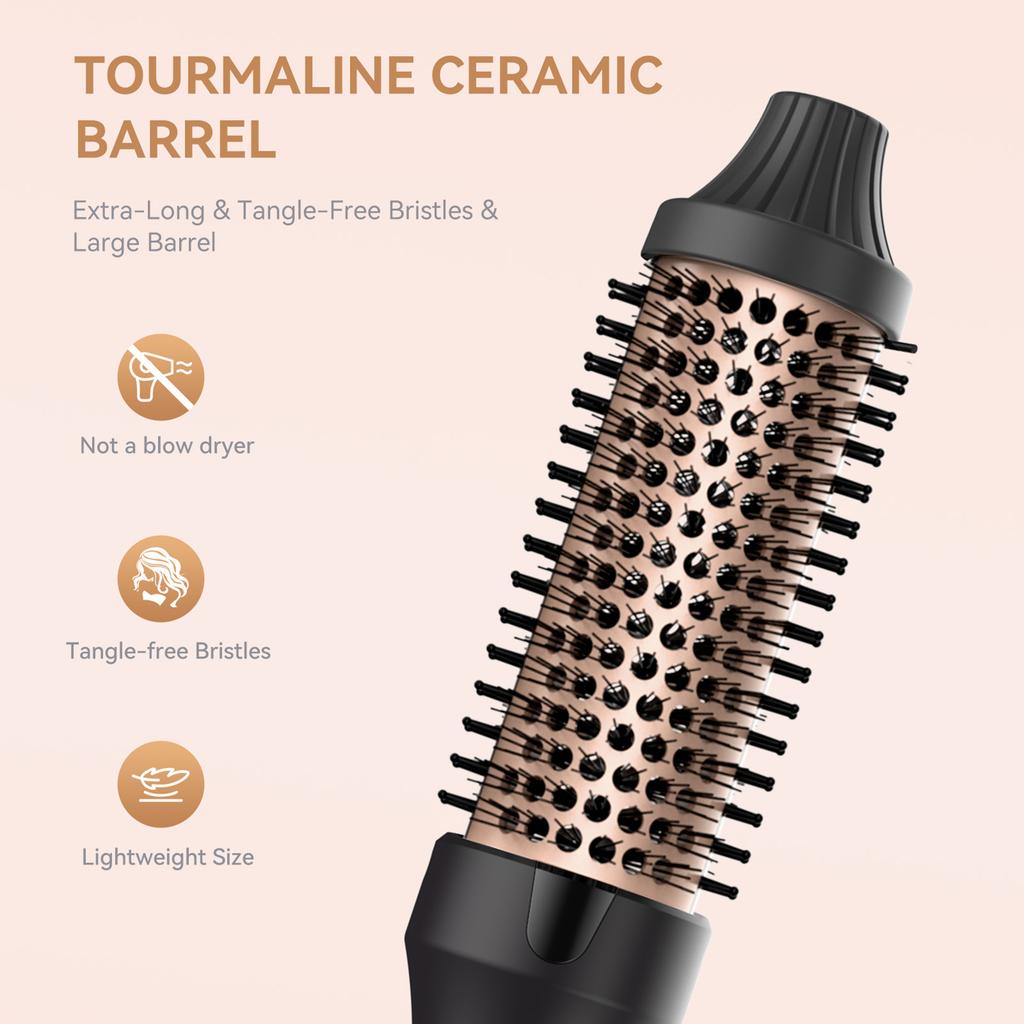 3-in-1 Hot Comb, Thermal Brush, Curling Iron and Straightening Brush, 38mm Barrel, Dual Fast Heating, 5 Temp Settings (120 degrees C-200 degre