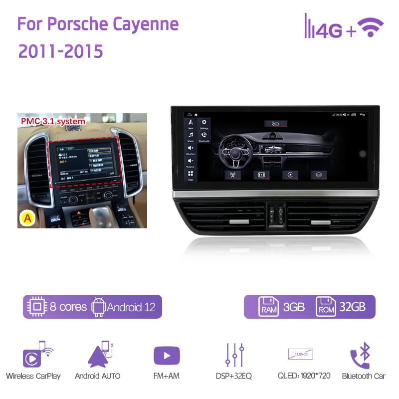 

12.3Inch For Porsche Cayenne 2011-2017 GPS Navigation Car Multimedia Player Radio Android12 8+128G 8Core CarPlay 4G 360Camera