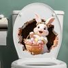 Yousheng Broken Hole Bunny Toilet Sticker Waterproof Self-adhesive PVC Living Room Bathroom Wall Art Egg Flower Rabbit Toilet Seat Lid Decoration