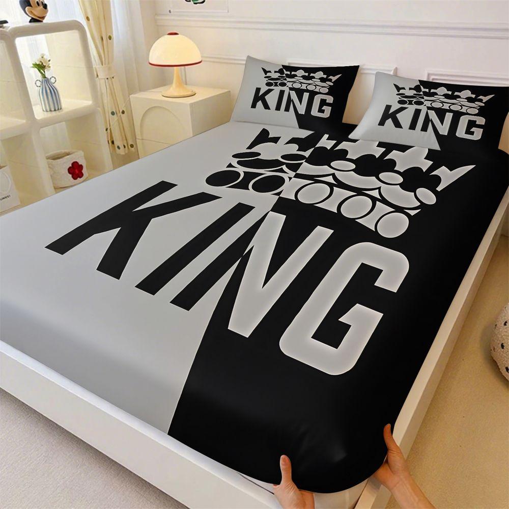 King Crown Graphic Print Fitted Sheet Set 1 Fitted Sheet + 2 Pillowcases Modern Bedding Set Soft Breathable Bed Room Decor
