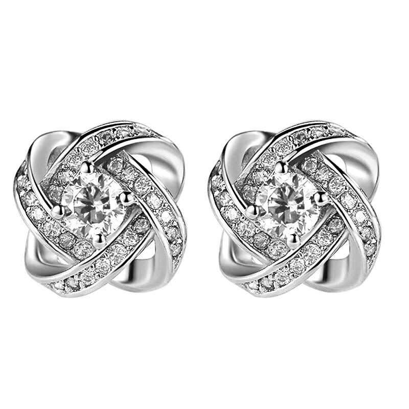 925 Silver Plated Zircon Earrings, Fashionable Rotating Four-Leaf Clover Earrings, Purple Diamond Temperament Ear Jewelry.