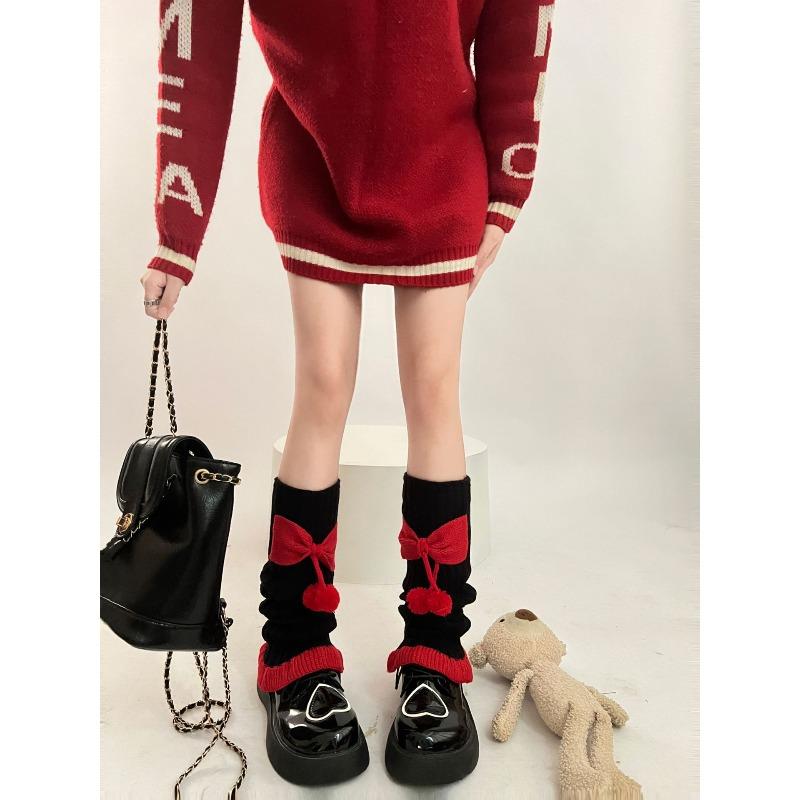 Sweet Autumn and Winter Pom-pom Lace Contrasting Color Sock, Jk Girl Pink Bow Leg Cover, Dui Dui Sock