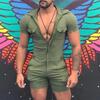 Camicia monopezzo con cerniera di tendenza estiva da uomo Pantaloncini con cerniera a maniche corte da uomo Tutina tinta unita