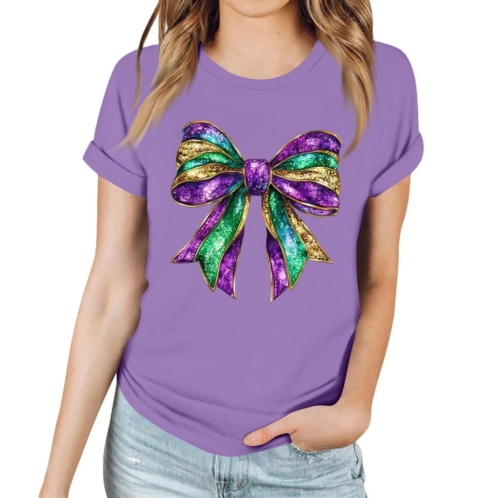 Women's Casual Carnival Print T-Shirt Round Neck Pullover Short Sleeve Top
