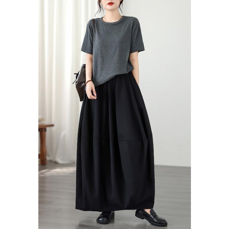 DIMANAF 2026 Sommer Strand Übergröße Langes Kleid Damen Elastischer Bund Locker Lässige Hose Unterteil Schwarz