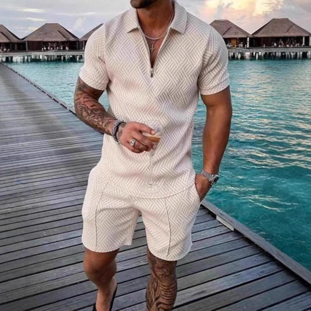 Summer Men's Printed POLO Shirt Set Lapel Short Sleeve Fashion Breathable Casual Men's T-shirt