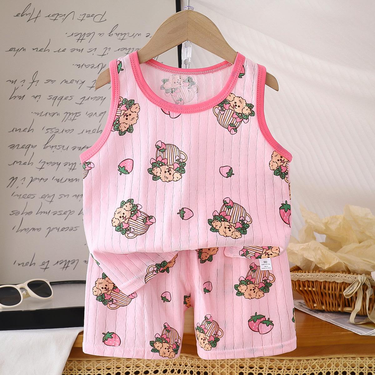 Летний детский костюм-жилет с круглым вырезом без рукавов 2026 года, весенний комплект из двух предметов с короткими штанами для малыша, хлопковый костюм с мультяшным рисунком для девочки и мальчика 73 cm