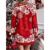 Christmas Long Sleeved Diagonal Shoulder Dress for Women