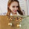 New Korean Version Of The Earrings Gold Bow Pendant Pearl Earrings Zircon Brincos Boucle D'oreille Pendante Femme Pendientes