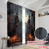2pcs,2D Plane Printing Pattern Curtains Full Moon_ Gloomy Woods_ and Graveyard Versatile Fabric (without Rod) Outdoor