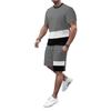 Summer new trendy men's simple 3D printing color matching short-sleeved T-shirt set men's 2-piece set