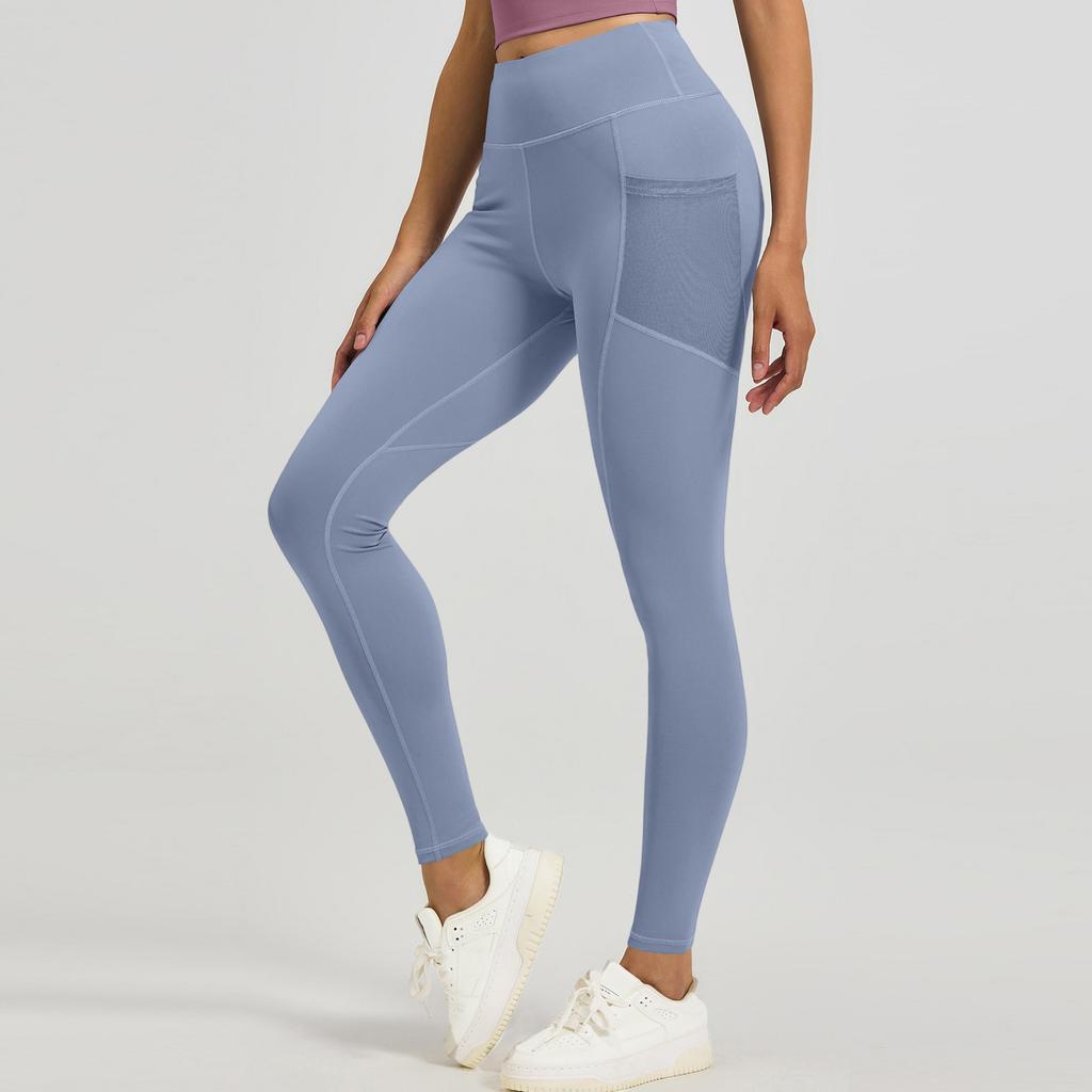 Women's Fashion Tight Hip High Waist Mesh Side Pocket Running Sports Fitness Pants