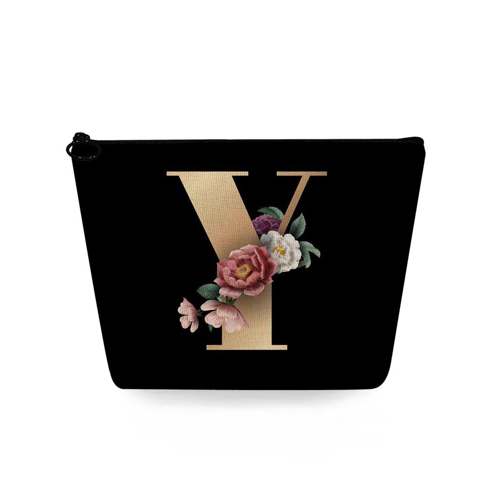 Women Black background letters Print Cosmetic Bag Toiletries Organize Travel Storage Case 6729 KTB