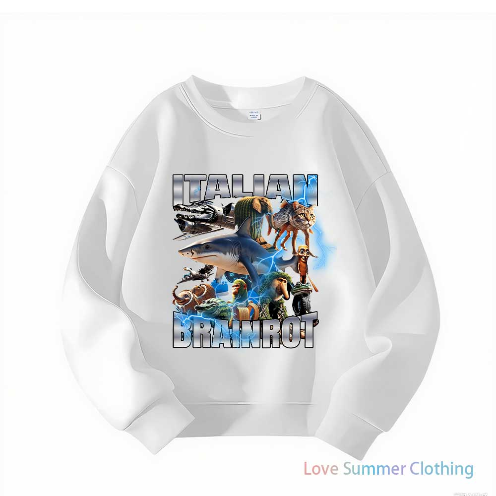 2025 Italian Brainrot Funny Kids Hoodie Boy’s Tralalero Tralala Tung Tung Sahur Bombardiro Crocodilo Brr Brr Cappuccino Hoodie