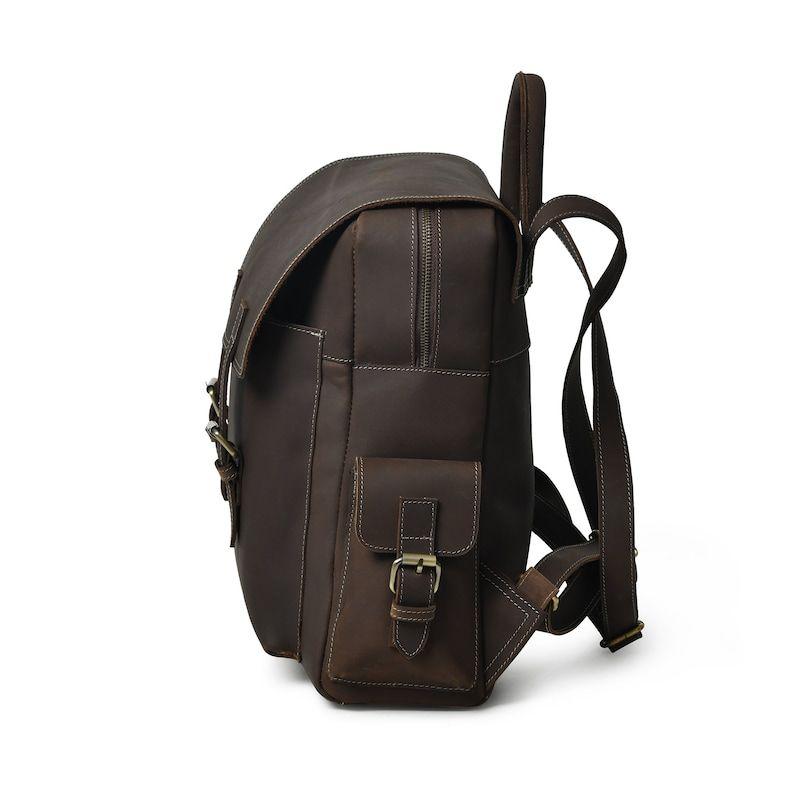 Monogrammed Leather Laptop Backpack: Handmade Brown Travel Rucksack