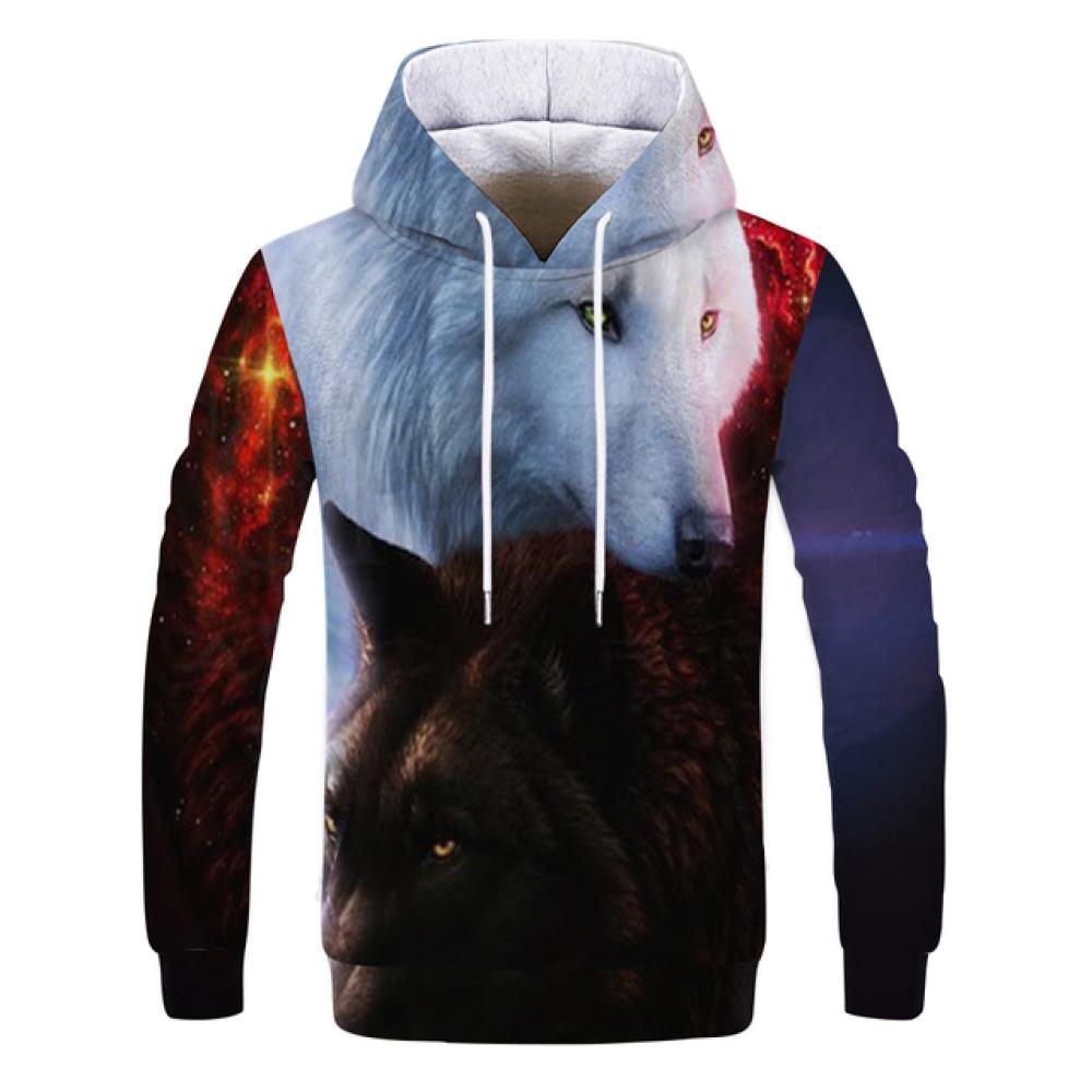 Spring Autumn Men's Junior Wolf Hoodie Fashion 3D Wolf Printing Loose Streetwear Funny Animal Street Hip Hop Casual Sweatshirt