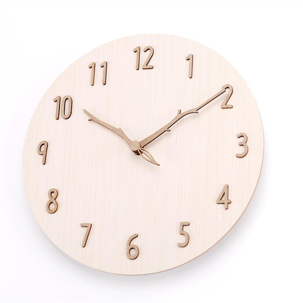 Nbdeal Radio-Controlled Wall Clock with Continuous Second Hand, Silent Operation, MDF Wooden Dial, Wooden Hands, 30cm Diameter, Stylish Analog, White