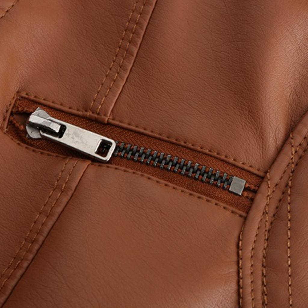 Women's Slim Leather Stand-Up Collar Zipper Stitching Color Jacket