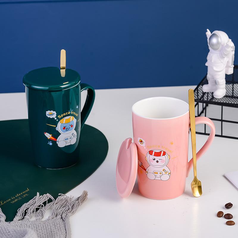 Animal Astronaut Couple Pair Cup Chinese Valentine's Day Ceramic Mug Gold Jewelry Event Gift Cup