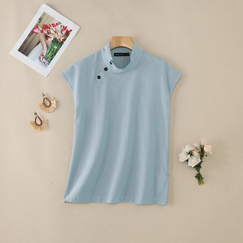 ZANZEA Women Side Button Stand Collar Summer Short Sleeve Blouse