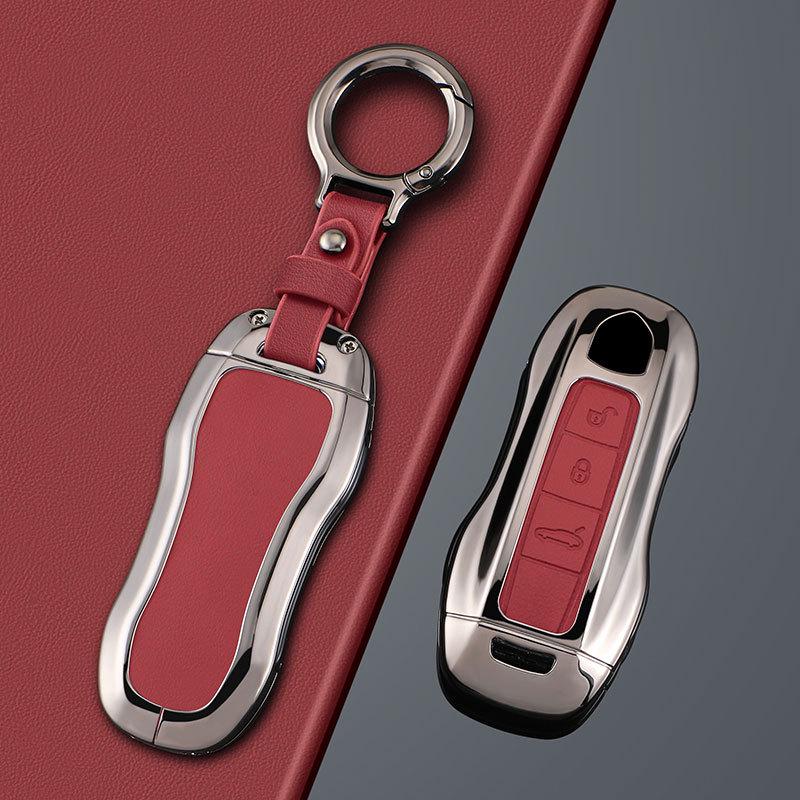 Porsche Key Case: Fits Cayenne, Macan, Panamera, 911, 718 Models with Metal and Leather Buckle