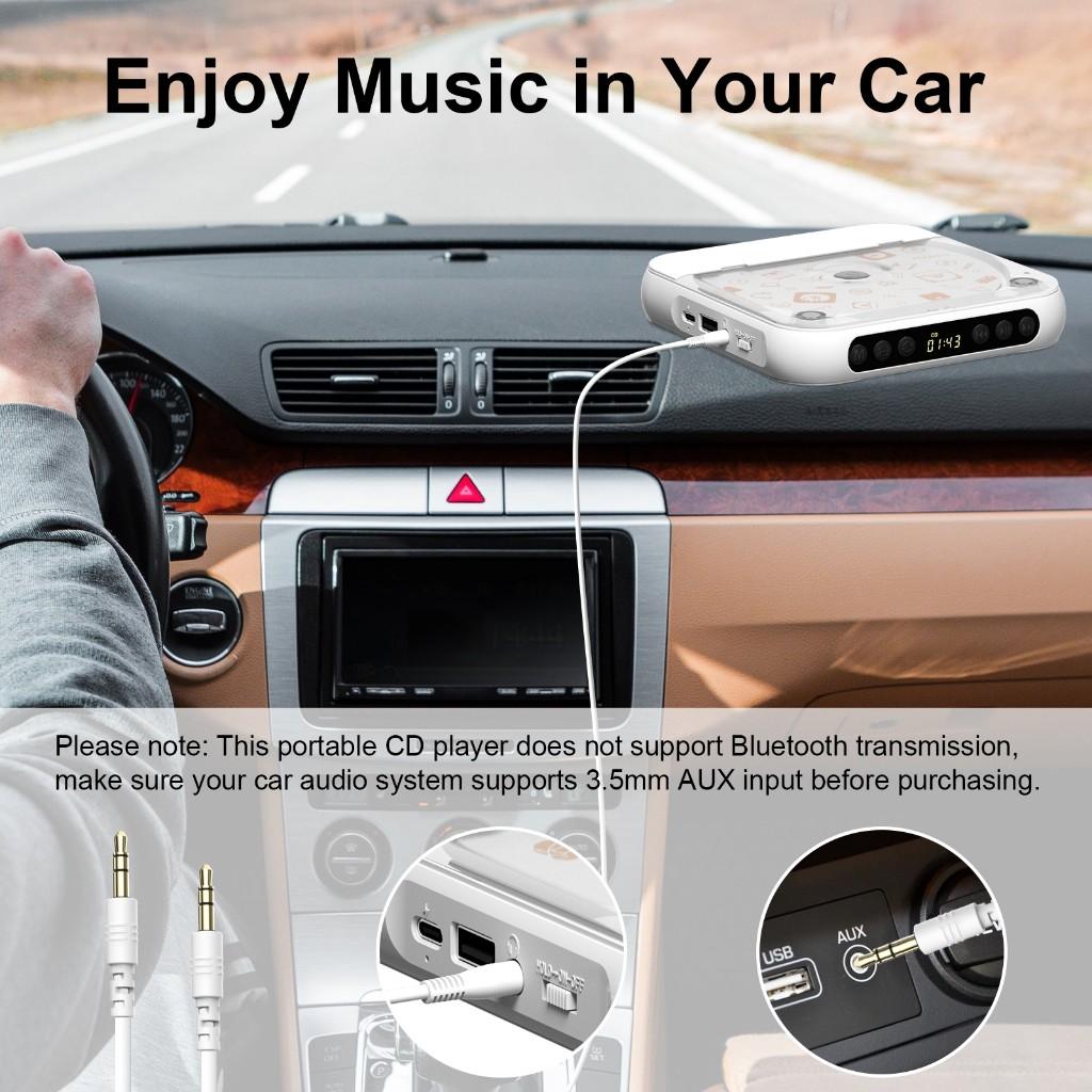 Portable Bluetooth CD Player Home/Car Rechargeable Walkman CD Player LCD Screen HiFi Speakers Music Player
