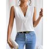 Women's V Neck Sleeveless Blouse Layered Wrap Front Loose Fit Summer Tank Top