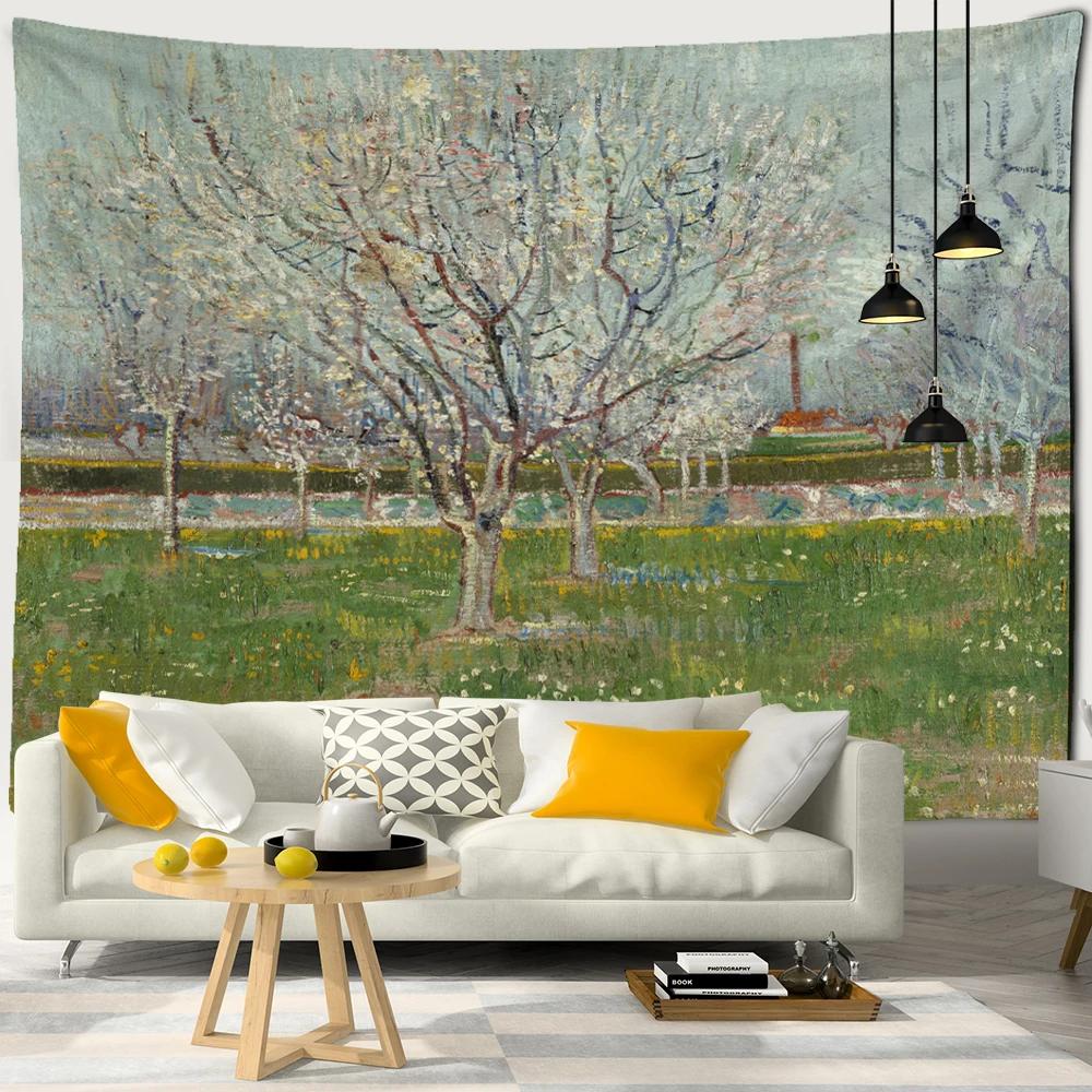 Fruit Tree Orchard Oil Painting Tapestry Wall Hanging Van Gogh Art Painting Bohemian Aesthetic Room Decor