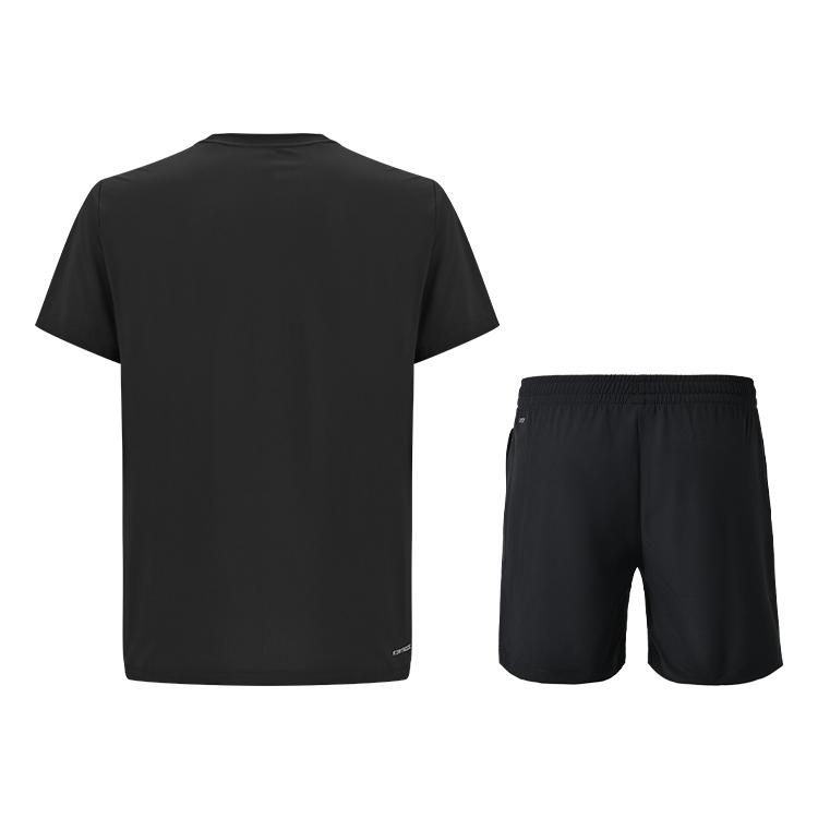 Li-Ning Minimalist Solid Color Pullover Quick-Drying Breathable Short Sleeve Tie-Up Dirt-Resistant Shorts Casual Sports Suit ATSV615-1+AKSU789-3