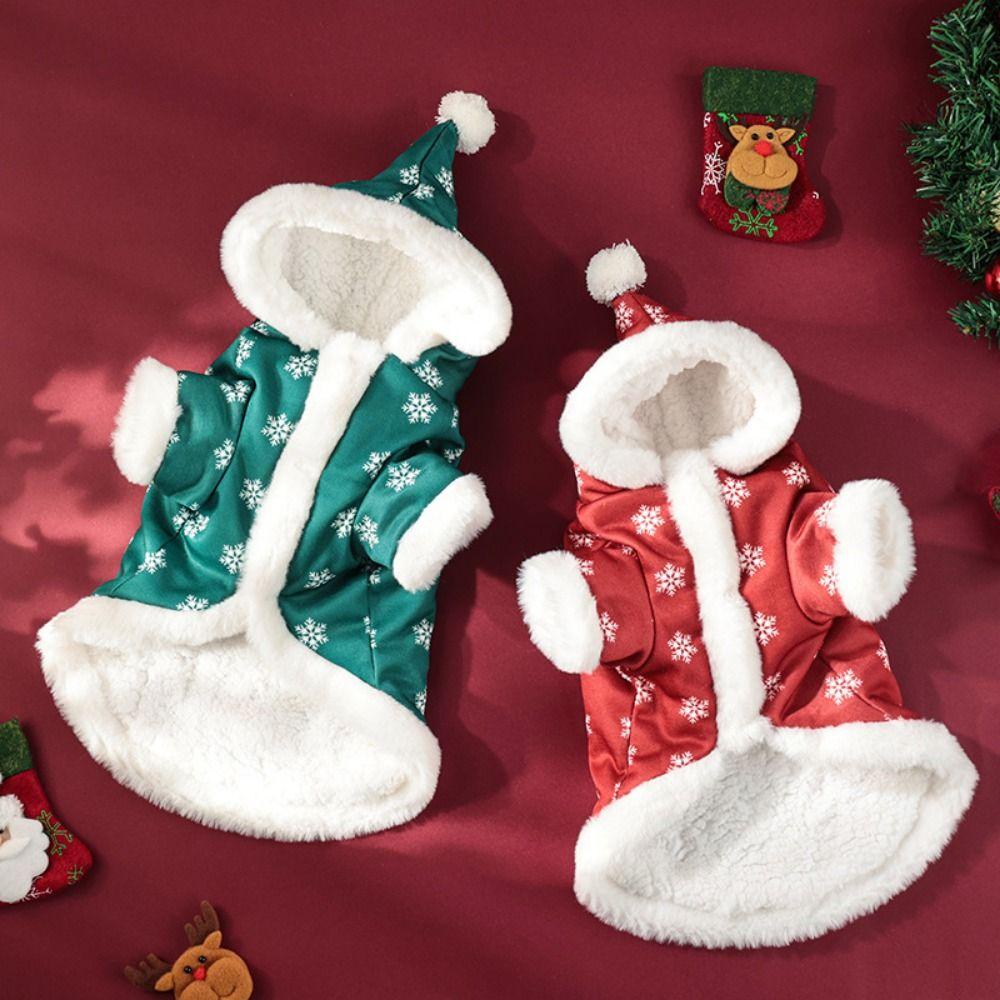 Snowflake Pattern Christmas Dog Clothes Thickened Soft Pet Christmas Cotton Coat Comfortable Dog Hooded Fleece Coat Christmas