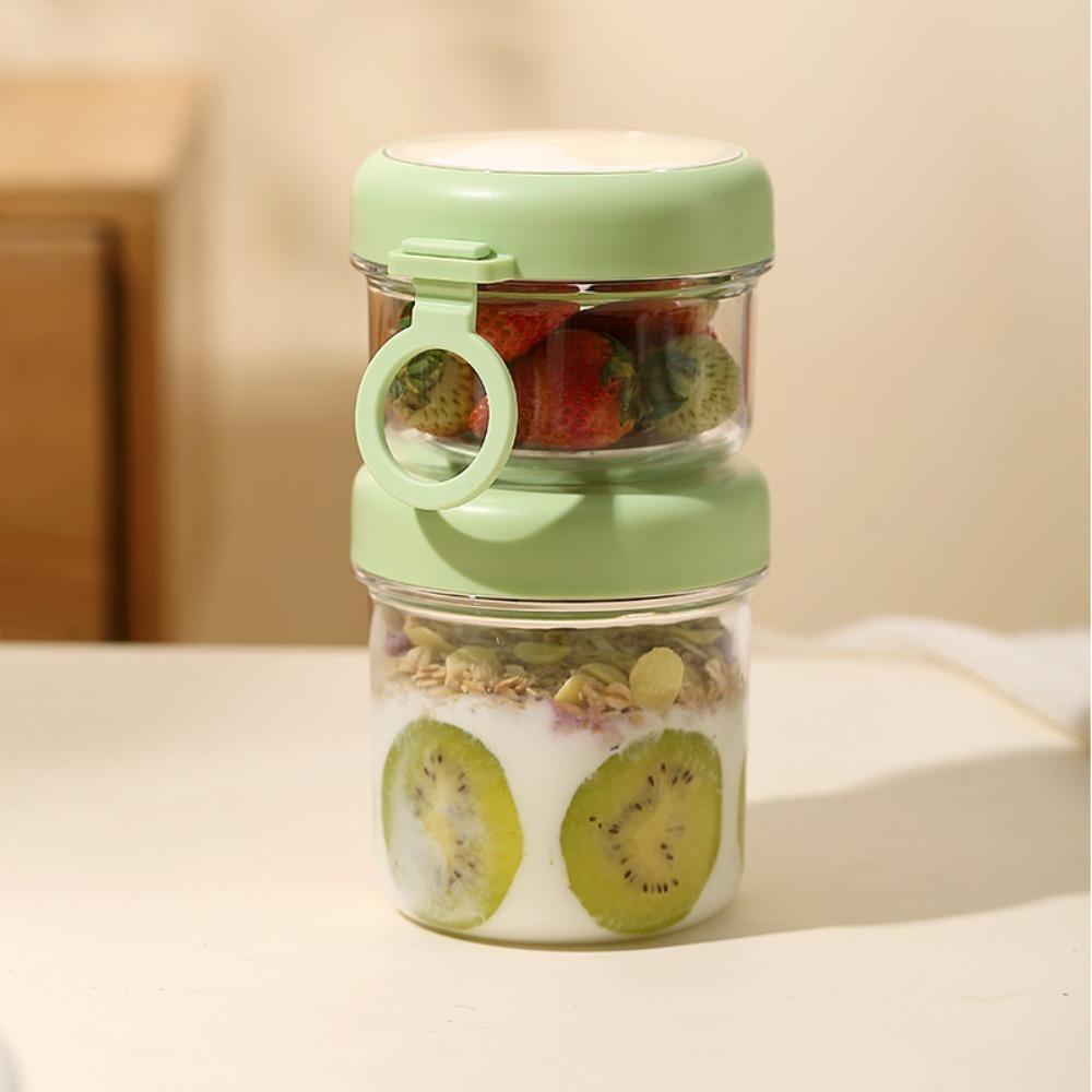 Transparent Breakfast Cup 2 Layer Oatmeal Cup Portable Food Storage Container  Office