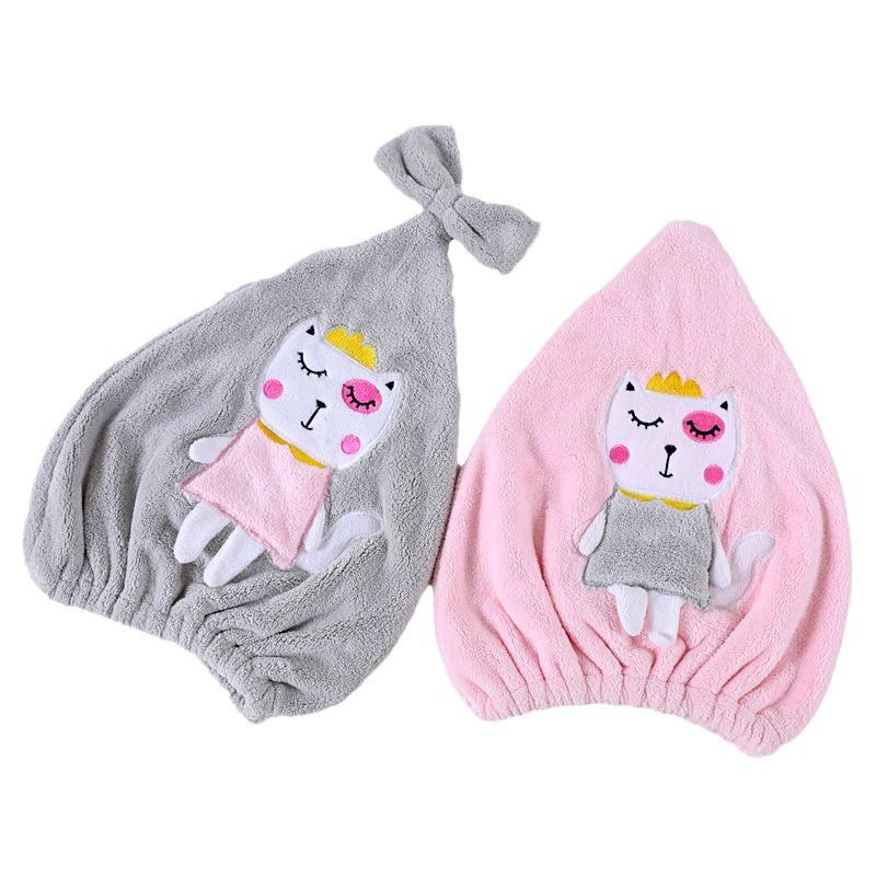 Quick-Dry Cute Cat Kids Coral Fleece Hair Towel Cap