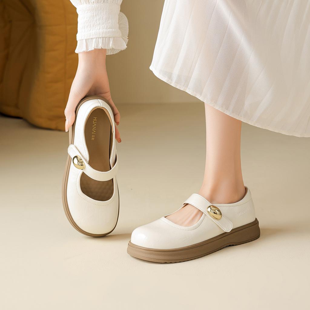 Black Small Leather Shoes for Women In Spring and Summer 2026, New British Style Thick Soled Gold Bean JK Mary Jane Shoes, Soft Soled Women's Shoes