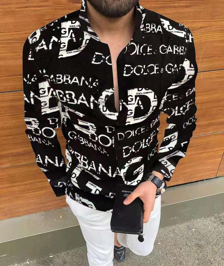 2025 European & American Men's Casual Plus Size Printed Long-Sleeve Shirt