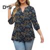 Women Shirt V-neck 3/4 Roll-Up Sleeves Lightweight Tops Flower Print Flowy Hem Tunic Tops Daily Wear