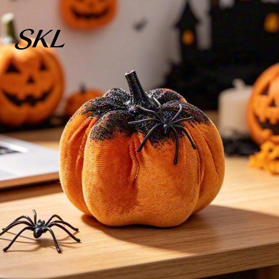 Mysterious Halloween Atmosphere Decor Pumpkin Spider Ornaments, Spooky Tabletop Decoration, Decorations Glittering for Home Party Retro Fall Glitter