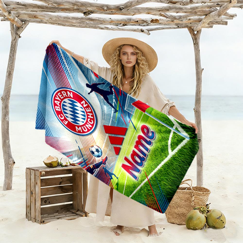 Bayern Munich Soccer Poster Customizable Name Beach Towel High Absorbency & Quick-Dry Suitable for Sports Travel Swimming Yoga Bathroom Beach And Pool