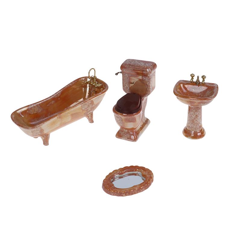 1:12 Dollhouse Miniature Furniture Scene Mini Bathroon Set Model Toy Shower Bathtub Basin Flush Toilet Pretend Play Doll Houses