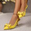 Women's High Heels with Bow Fine Heel Pointed Point, Shallow Mouth Straight Buckle Sandals Summer Fashion Women's High Heels